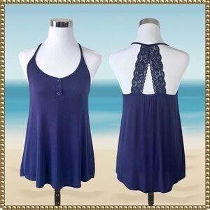 Floreat Anthropologie Navy Lace Racerback Tank Medium